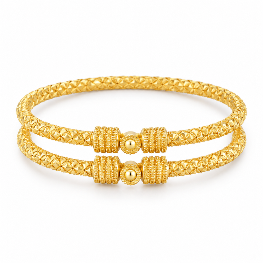 Classic Kara Gold Bangle Pair — studio image on white background