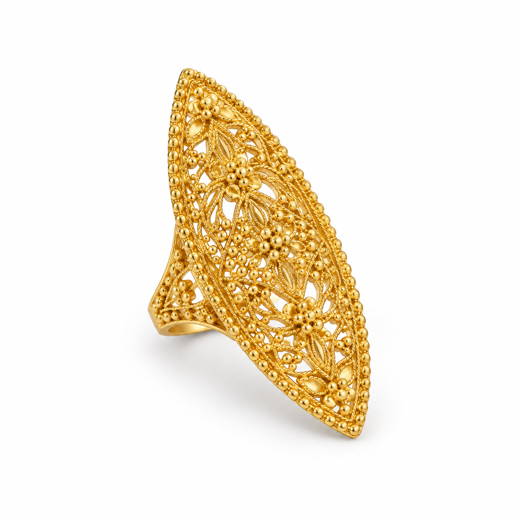 Filigree Statement Gold Ring — studio image on white background