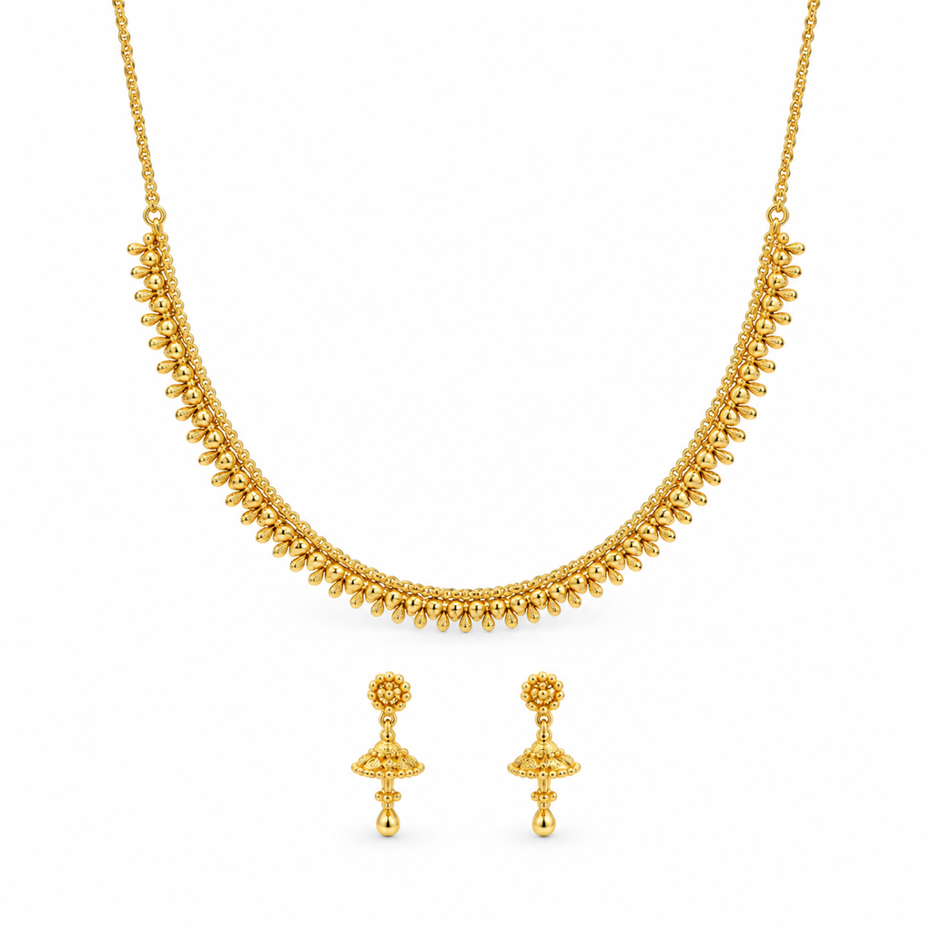 Golden Blossom Necklace & Earring Set — studio image on white background