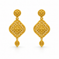 Regal Medallion Drop Gold Earrings — studio image on white background
