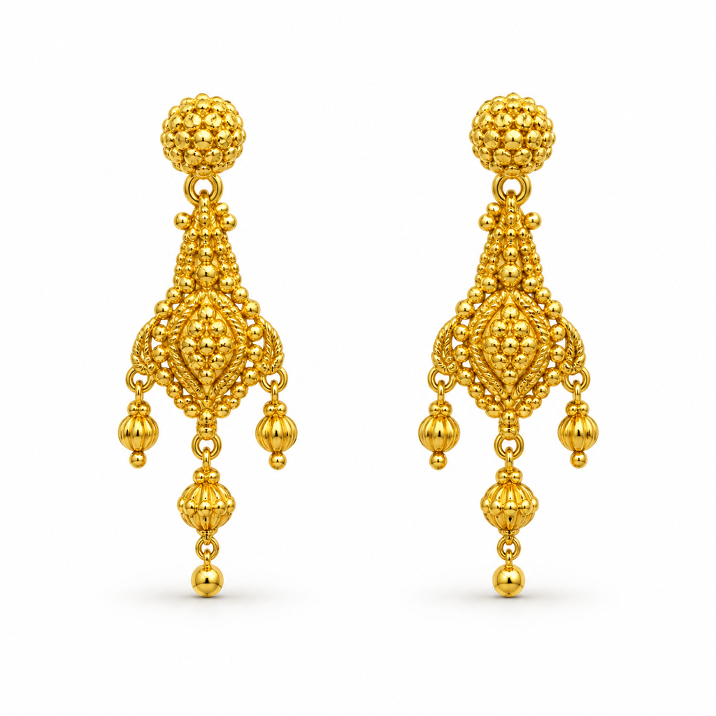 Traditional Drop Gold Earrings — studio image on white background