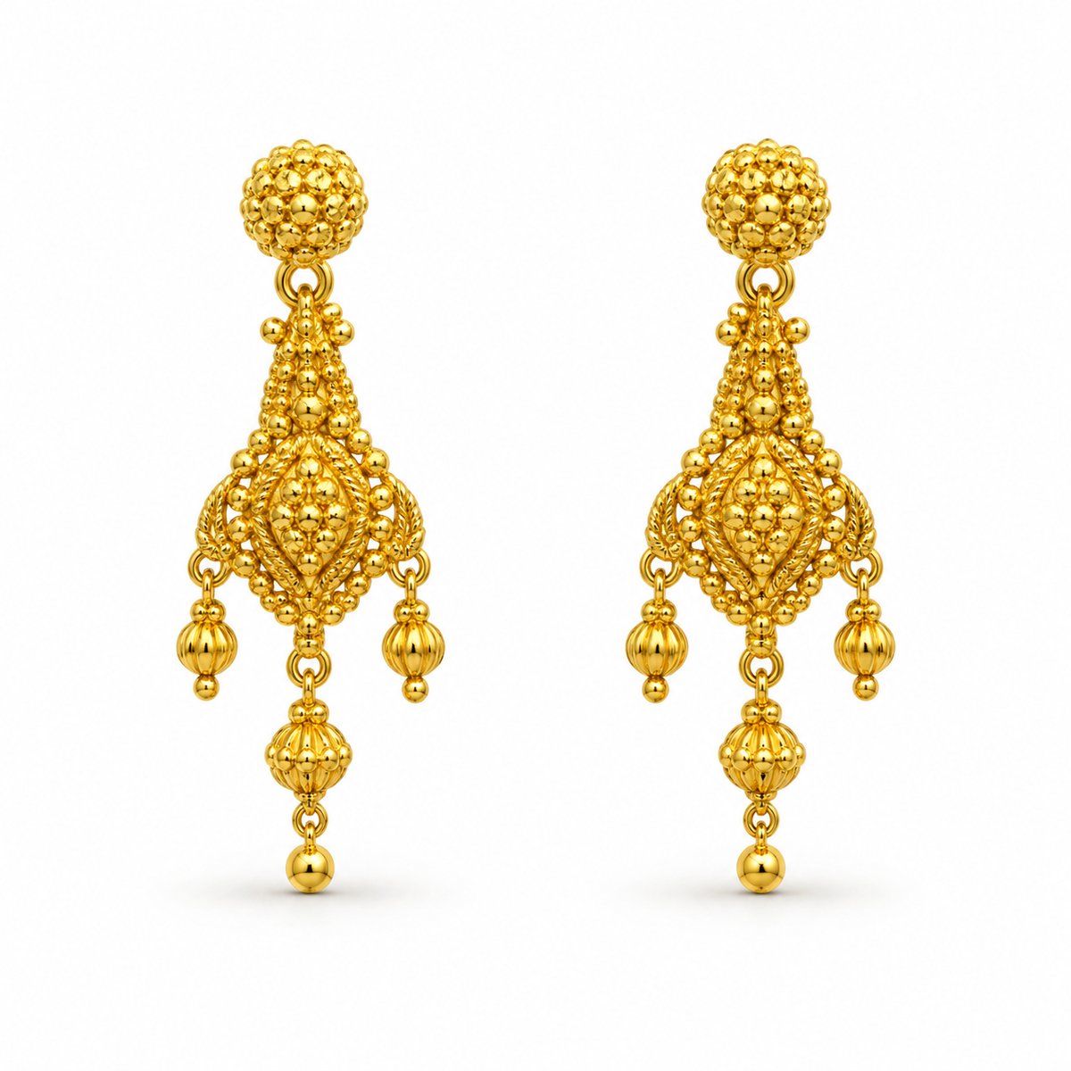 Traditional Drop Gold Earrings — studio image on white background