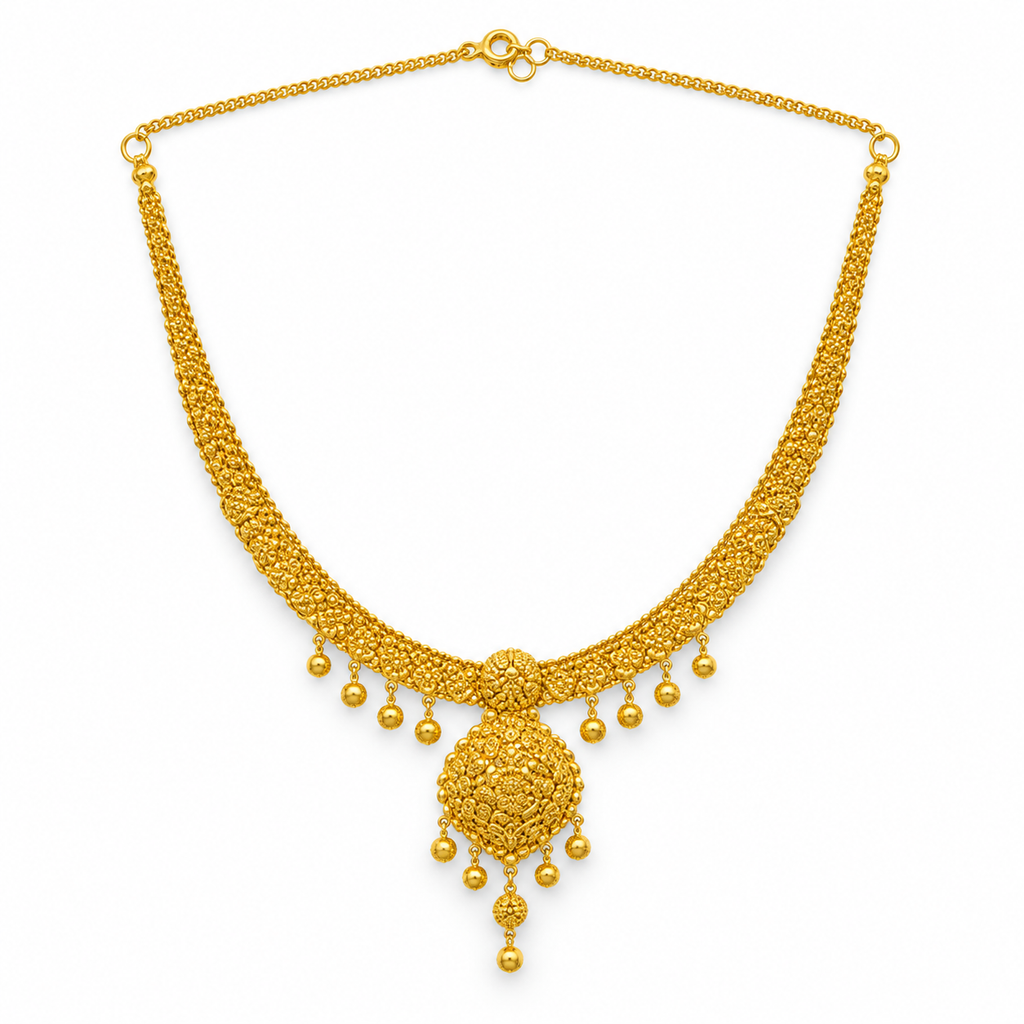 Traditional Drop Gold Necklace — studio image on white background