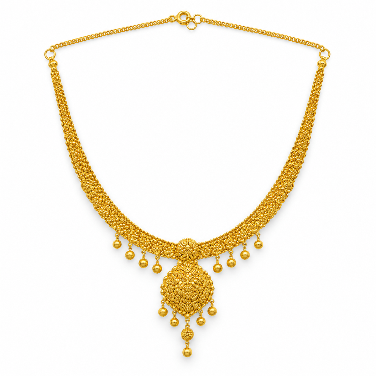 Traditional Drop Gold Necklace — studio image on white background